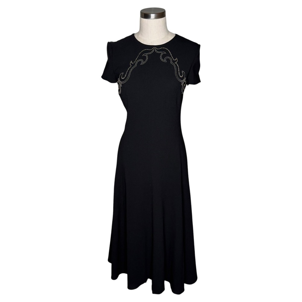 RALPH LAUREN Purple Label Dress Black Studded Wool Knit Women's Size 4 Long